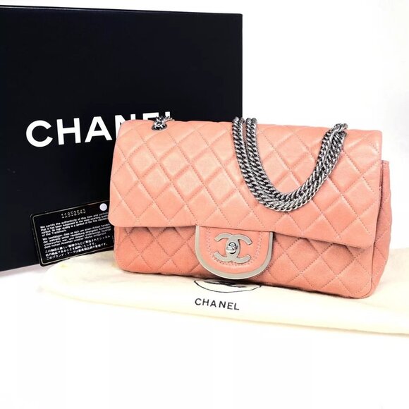 CHANEL CC Matelasse 25 Double Flap Chain Shoulder Bag Leather Pink - Picture 1 of 16